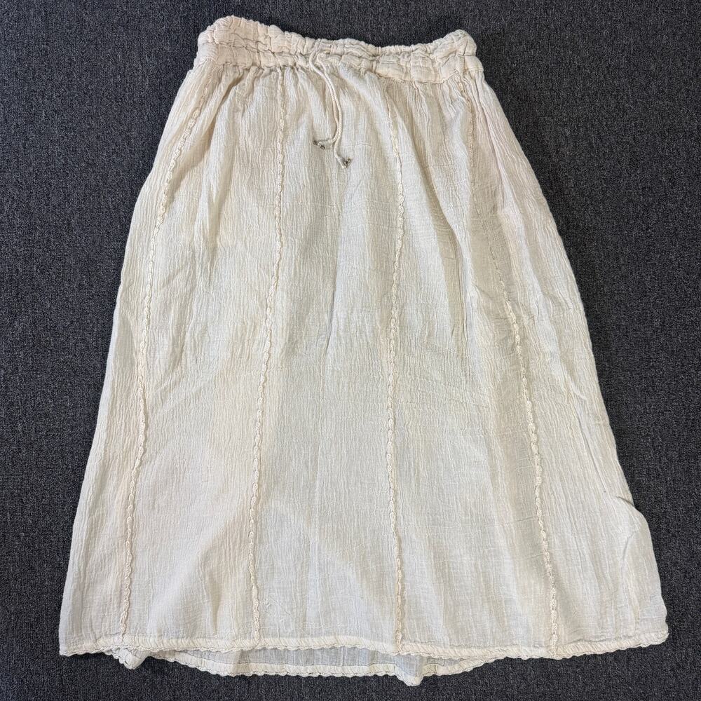Vintage Y2k Cottagecore Boho Beige Cream Medieval Midi Flowy Skirt Women's Large